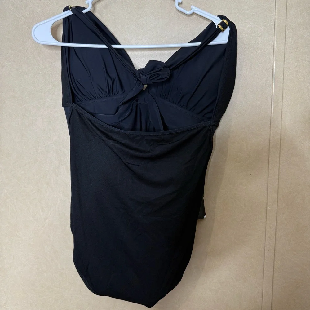 Aqua Eve Halter Black One Piece Swimsuit NWT Size Large - Picture 6 of 8